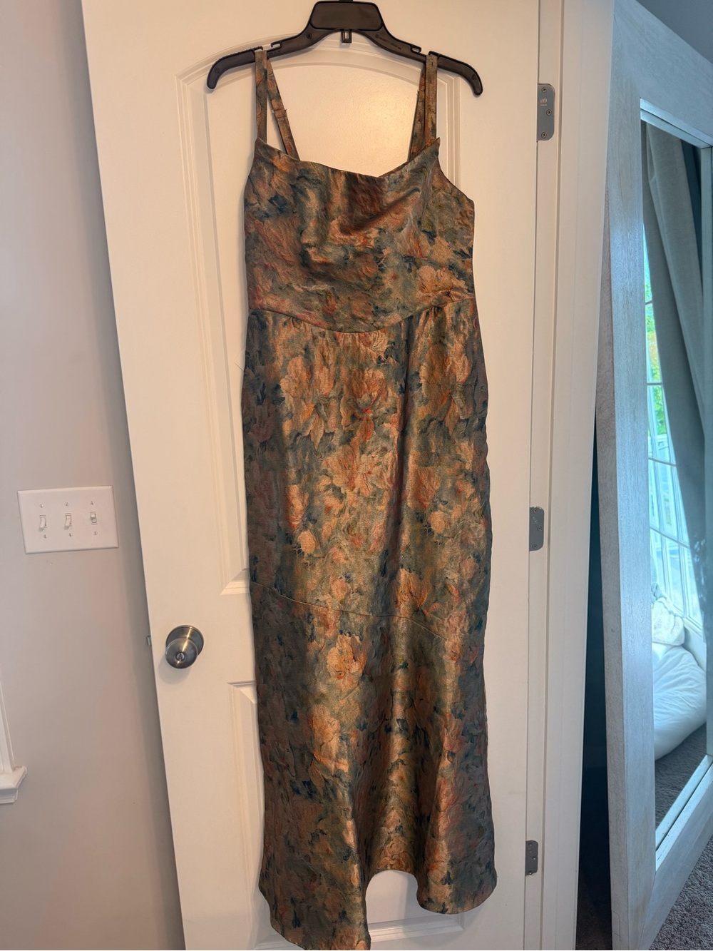 Azazie Calantha Vintage Teal Maxi Dress-  Floral Mermaid Evening Dress - Picture 5 of 7